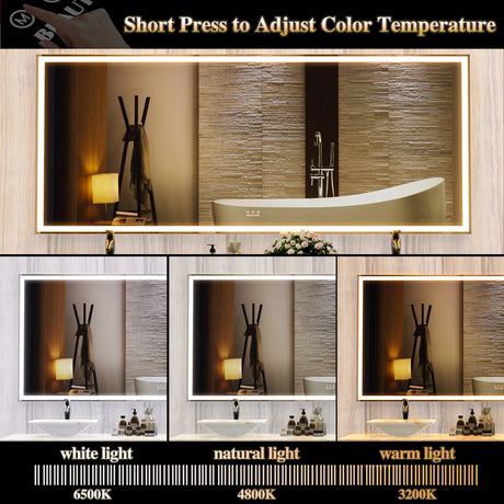72X32 inch large LED bathroom mirror wall mounted mirror with 3 color modes, aluminum frame wall mounted light, full body mirror - V.I.P Digital Presence