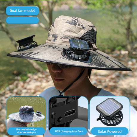 Camper Solar Fan Hat Fishing Hat Men's Outdoor Mountaineering UV Protection Sunshade Fishing Hat with Fan - V.I.P Digital Presence