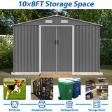 10X8 FT outdoor tool storage shed with metal foundation and lockable door, all-weather metal shed, gray - V.I.P Digital Presence