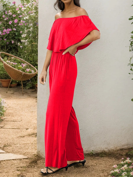 Off-Shoulder Wide Leg Jumpsuit - V.I.P Digital Presence
