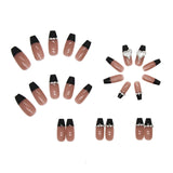 Black French Long Wearing Nail Rhinestone Love Chain Removable Fake Nail Nail Piece Nail Sticker Manicure Nail - V.I.P Digital Presence