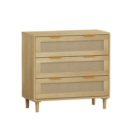 3-Drawers Rattan Storage Cabinet Rattan Drawer (Set of 2),for Bedroom,Living Room,Dining Room,Hallways,Oak - V.I.P Digital Presence
