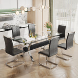 Dining table Modern tempered glass dining table Large modern office desk with silver plated metal legs and MDF crossbars - V.I.P Digital Presence