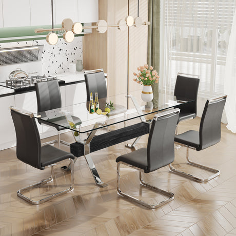 Dining table Modern tempered glass dining table Large modern office desk with silver plated metal legs and MDF crossbars - V.I.P Digital Presence