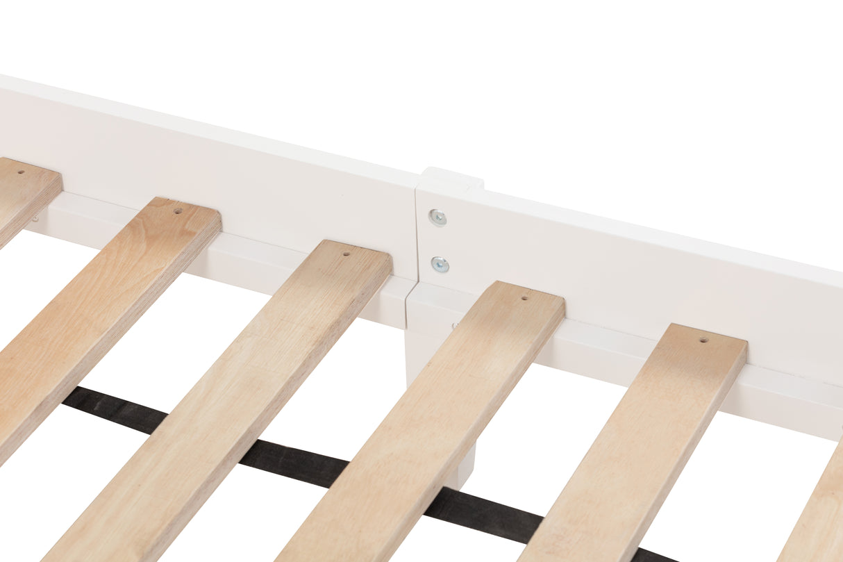 Twin Bed with Column-Decoration Headboard, with Bed Slats,White - V.I.P Digital Presence