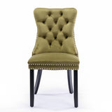 High-end Tufted Solid Wood Contemporary Velvet Upholstered Dining Chair with Wood Legs Nailhead Trim 2-Pcs Set Olive-Green