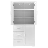 Tall and Wide Storage Cabinet with Doors for Bathroom/Office, Three Drawers, White - V.I.P Digital Presence