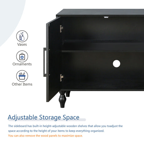 Carved Flower Door Large Storage Cabinet With Metal Handle Suitable For Living Room, Kitchen, Entryway(BLACK) - V.I.P Digital Presence