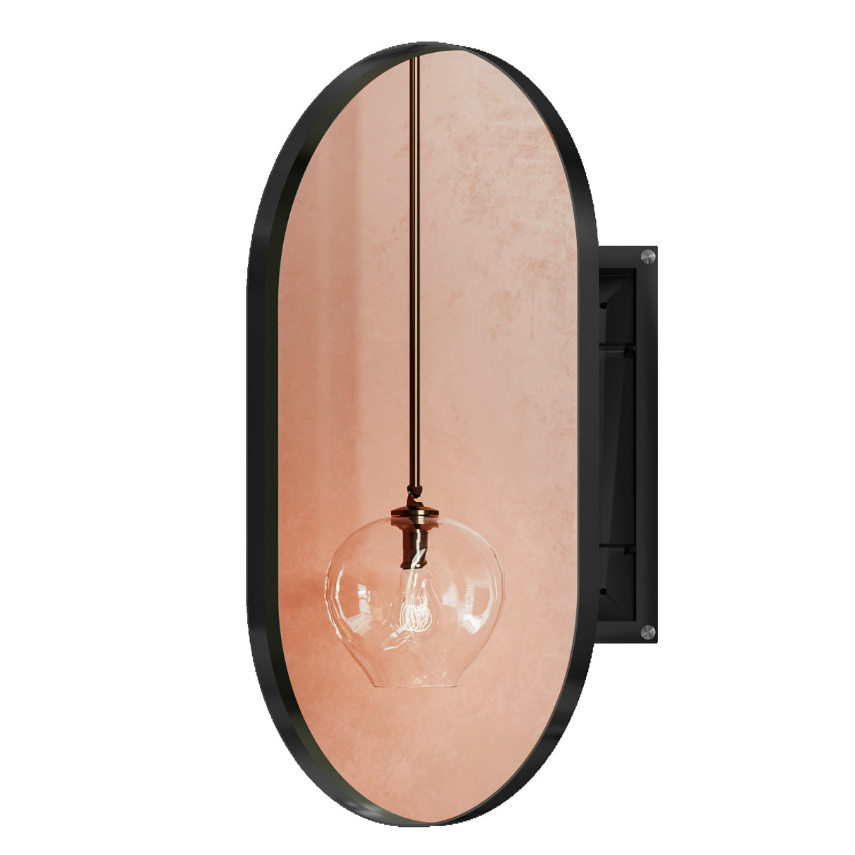 20x34 inch oval embedded medicine cabinet, metal frame bathroom cabinet with mirror and adjustable shelf matte black - V.I.P Digital Presence