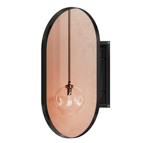 20x34 inch oval embedded medicine cabinet, metal frame bathroom cabinet with mirror and adjustable shelf matte black - V.I.P Digital Presence