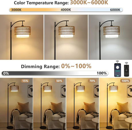 Arc Floor Lamp for Living Room with 3 Color Temperatures, Farmhouse Floor Lamps with Remote & Dimmable Bulb Office - V.I.P Digital Presence