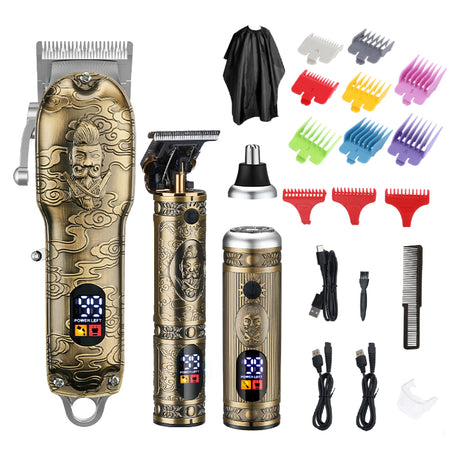 New 3 In 1 Full Metal Oil Clippers Digital Display Electric Hair Clipper Engraving Clippers Nose Hair Clipper Set - V.I.P Digital Presence