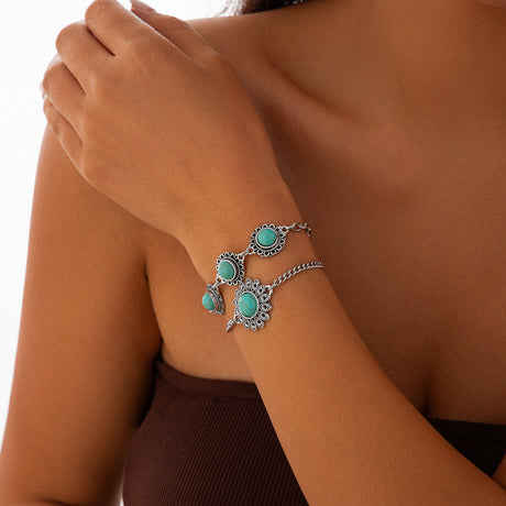 Ethnic style retro alloy turquoise bracelet Bohemian artistic bracelet set for women - V.I.P Digital Presence