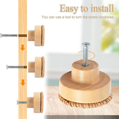 Vine woven circular cake wooden handle cabinet door rattan woven wooden handle single hole raw wood color handle - V.I.P Digital Presence