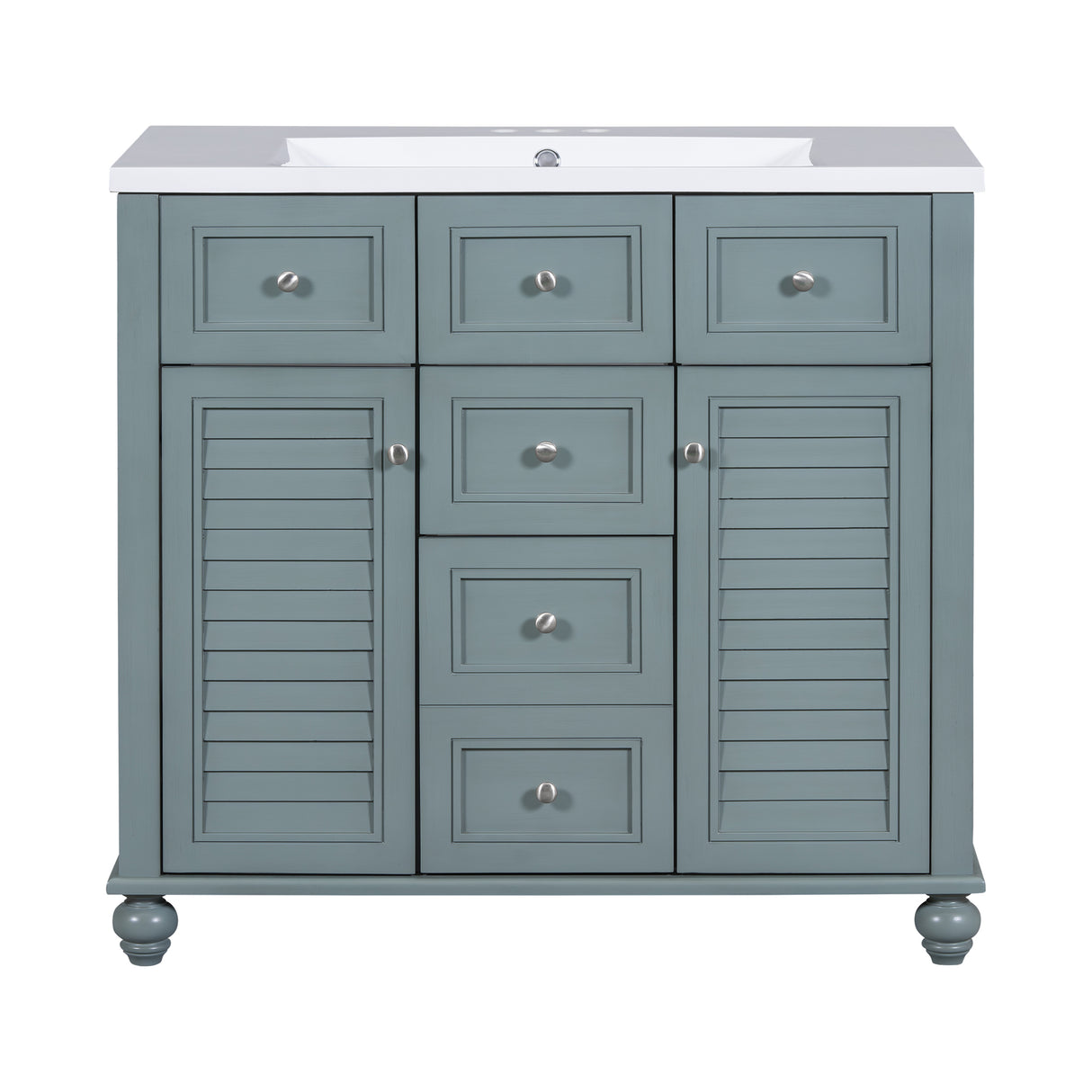 36 "bathroom makeup cabinet with resin sink combination and 2 drawers, with soft closing door, blue color - V.I.P Digital Presence