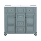 36 "bathroom makeup cabinet with resin sink combination and 2 drawers, with soft closing door, blue color - V.I.P Digital Presence