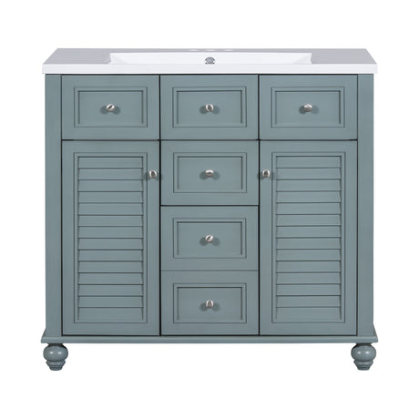 36 "bathroom makeup cabinet with resin sink combination and 2 drawers, with soft closing door, blue color - V.I.P Digital Presence