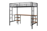 Twin loft bed with table and shelf/Heavy duty sturdy metal/Built in table and shelf/Noise reduction/Safety fence - V.I.P Digital Presence
