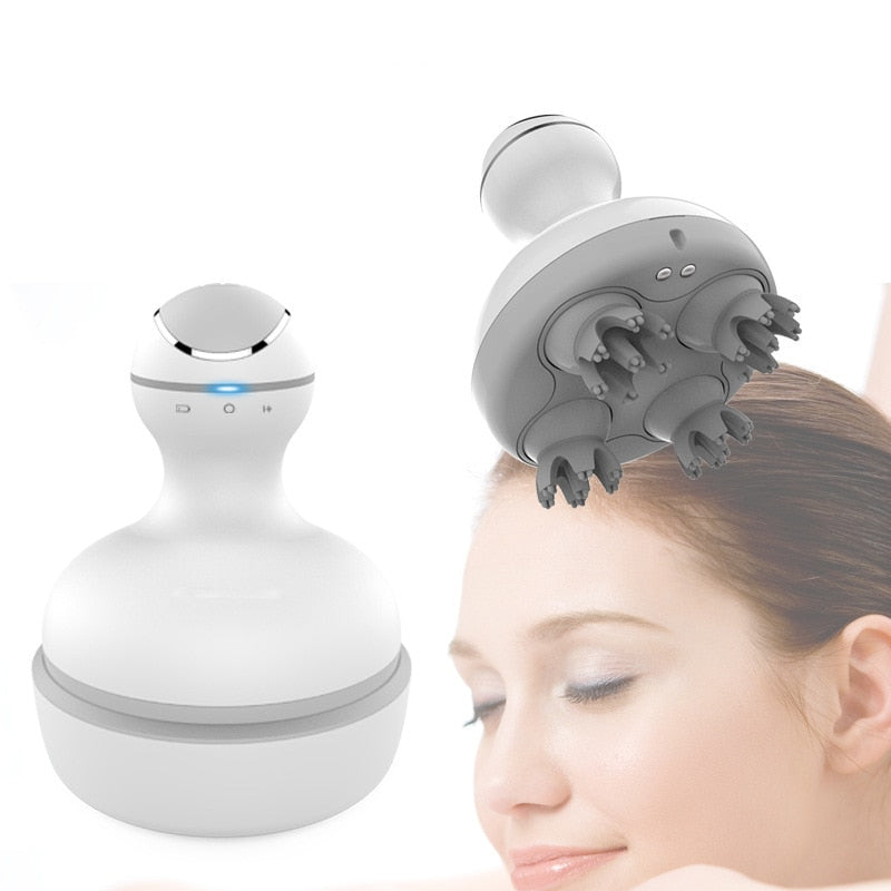 Masajeador de cabeza eléctrico 3D impermeable, inalámbrico, para el cuero cabelludo, promueve el crecimiento del cabello, amasado profundo del tejido corporal y vibración. 