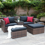 5 Pieces Outdoor Patio Garden Brown Wicker Sectional Conversation Sofa Set - V.I.P Digital Presence