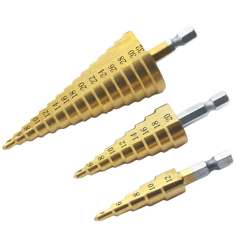 Hexagon Shank Straight Groove Step Drill Pagoda Drill Step High Speed Steel 4241 Drill Bit Set 4-32 4-20 4-12 - V.I.P Digital Presence