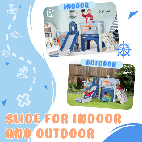 10-1 Toddler Slide Set,Kids Slide for Toddlers Ages 1+, Basketball Hoop Pirate Ship Themed Slide with Ship Head Indoor& Outdoor - V.I.P Digital Presence