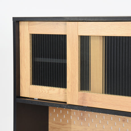 59 "H buffet side cabinet with storage door and power outlet, coffee bar cabinet with wine rack, black and natural colors - V.I.P Digital Presence