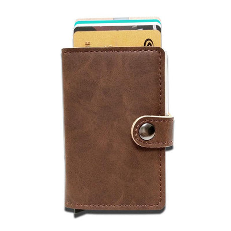 RFID Protected Vintage Automatic Leather Credit Card Holder Men Aluminum Alloy Hasp Business ID Multifunction Cardholder Wallet - V.I.P Digital Presence