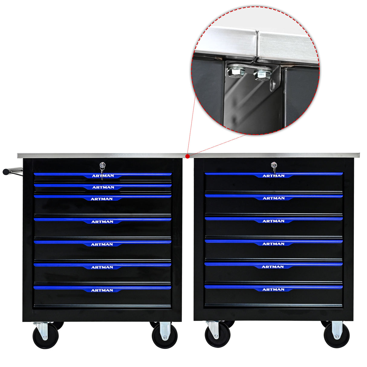 7 DRAWERS MULTIFUNCTIONAL TOOL CART WITH WHEELS-BLACK+BLUE - V.I.P Digital Presence