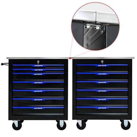 7 DRAWERS MULTIFUNCTIONAL TOOL CART WITH WHEELS-BLACK+BLUE - V.I.P Digital Presence