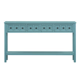 TREXM Rural Entrance Console Table 60 "Long Sofa Table with Two Different Size Drawers and Bottom Shelves for Storage (Turquoise