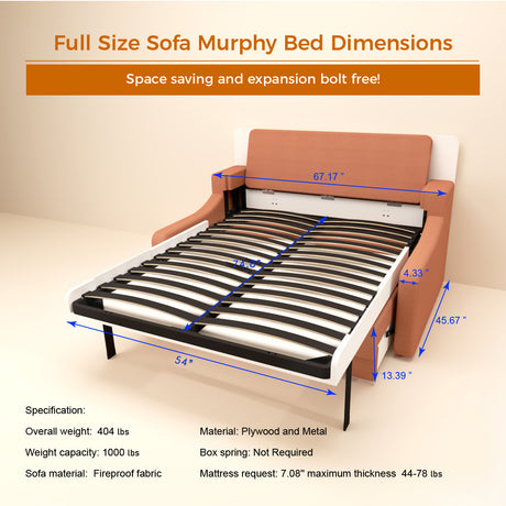 Full size Morden Deisgn vertical Murphy bed with sofa and drawers, white wall bed, space saving hidden bed with new gas pillars - V.I.P Digital Presence