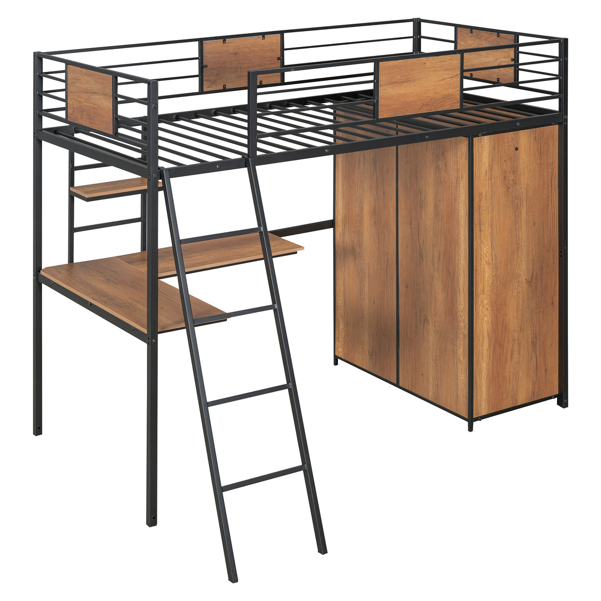 Twin Size Loft bed with L-shape Desk and Wardrobe, Black - V.I.P Digital Presence