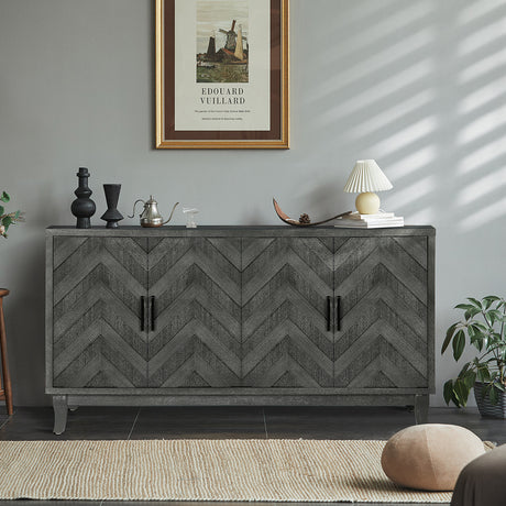 Stronger Vintage Style Buffet Cabinet Lacquered Accent Storage 4 Door Wooden Cabinets Taupe Grey - V.I.P Digital Presence