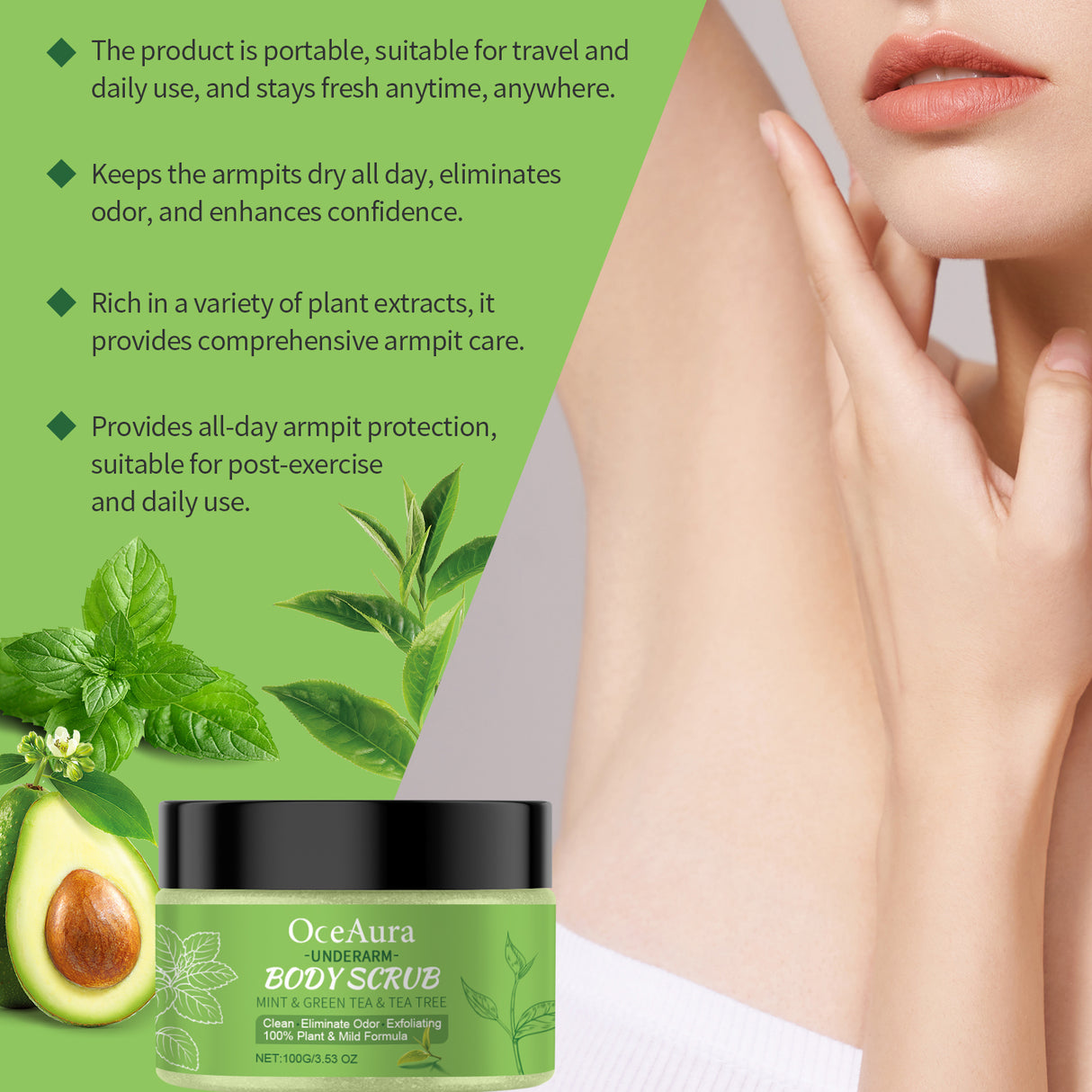 Green Tea Underarm Detox Scrub Exfoliating Student Men And Women Underarm Whitening Joint Rejuvenation Hydrating Moisturizing Scrub
