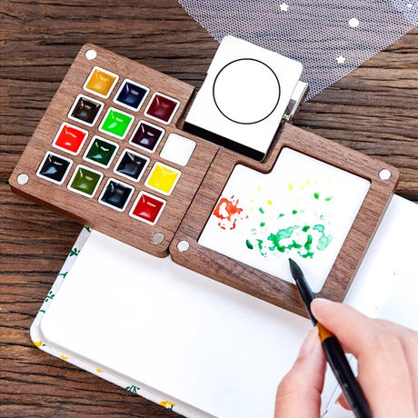 Mini watercolor paint box and small notebook Mingke 8-color wooden box mini drawing board solid watercolor painting - V.I.P Digital Presence