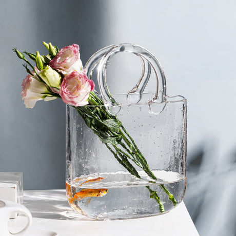 Nordic net red bag, glass vase, portable blue primary color decoration, creative light luxury living room water culture flower arrangement decoration - V.I.P Digital Presence