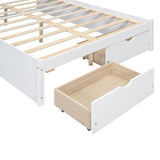 Full Size Platform Bed with Storage Headboard and 2 Drawers, White - V.I.P Digital Presence