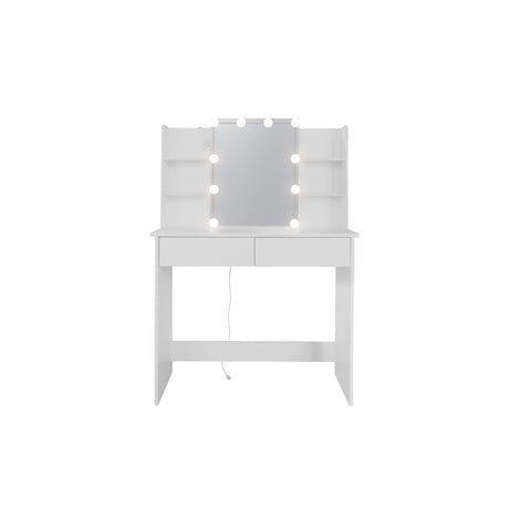 Makeup Vanity Desk With LED Lighted Mirror ,Dressing Table Set With 2 Large Drawers 10 LED Light ,White Color - V.I.P Digital Presence
