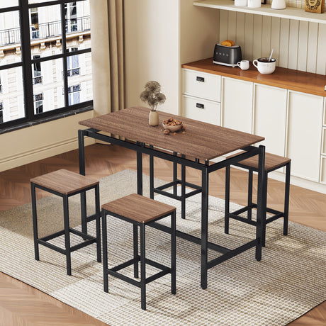 TREXM 5-piece compact bar table with table and stool - modern industrial design (dark brown) - V.I.P Digital Presence