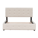 Upholstered Platform Bed with Classic Headboard and 4 Drawers No Box Spring Needed Linen Fabric Queen Size Beige - V.I.P Digital Presence