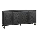 Carved Flower Door Large Storage Cabinet With Metal Handle Suitable For Living Room, Kitchen, Entryway(BLACK) - V.I.P Digital Presence