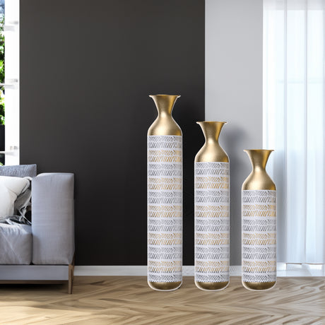 High floor vases -24/28.7/33.5-inch vases, 3 large metal glazed vases, Pampas Prairie Twigs vintage gray - V.I.P Digital Presence