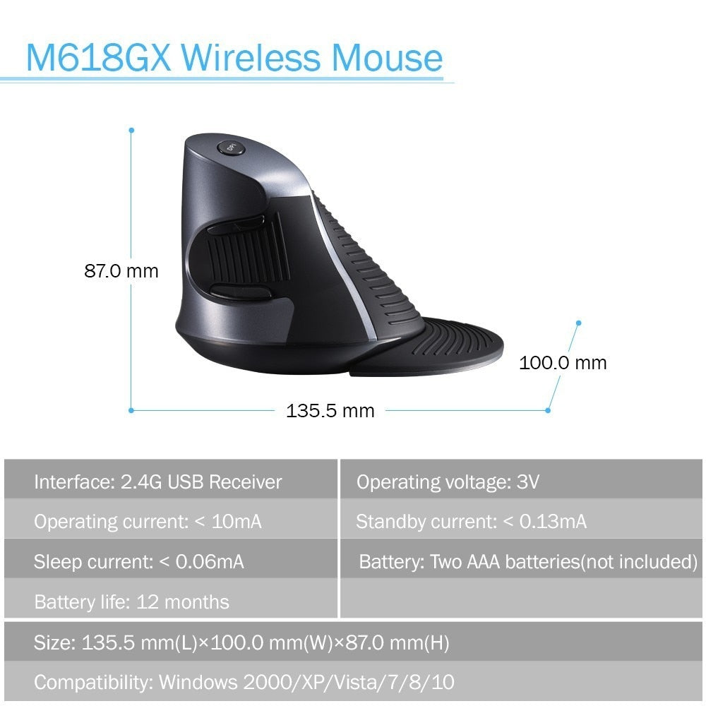 Delux M618GX Ergonomic Vertical Wireless Mouse 6 Buttons 1600DPI Optical Mouse With 3 Colors Silicon Rubber Case For PC Laptop - V.I.P Digital Presence