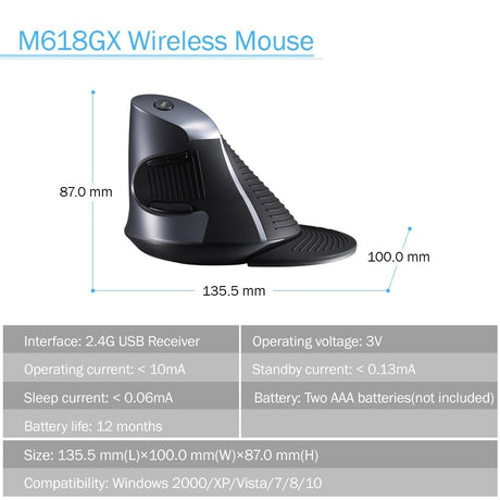 Delux M618GX Ergonomic Vertical Wireless Mouse 6 Buttons 1600DPI Optical Mouse With 3 Colors Silicon Rubber Case For PC Laptop - V.I.P Digital Presence