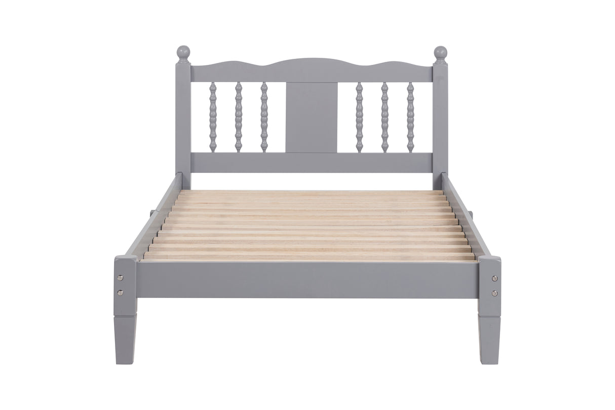 Twin Bed with Column-Decoration Headboard, with Bed Slats,Grey - V.I.P Digital Presence