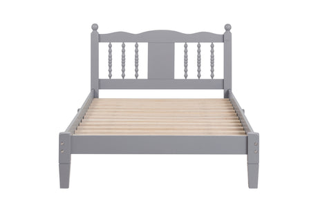Twin Bed with Column-Decoration Headboard, with Bed Slats,Grey - V.I.P Digital Presence