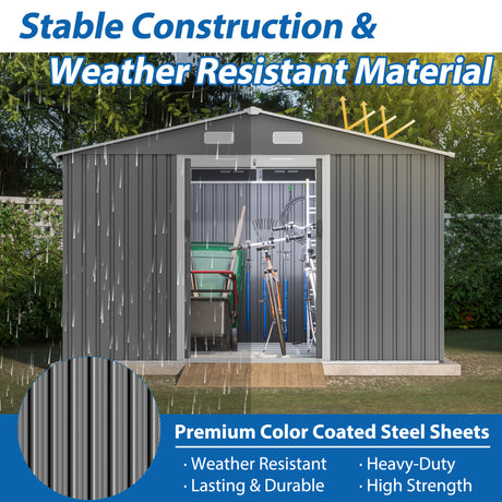 10X8 FT outdoor tool storage shed with metal foundation and lockable door, all-weather metal shed, gray - V.I.P Digital Presence