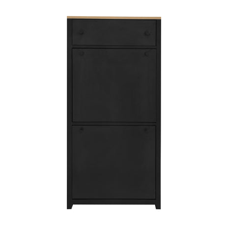 ONTREND with 2 flip drawers, top shoe cabinet with drawers, independent shoe rack with adjustable panel, for hallway use, black - V.I.P Digital Presence