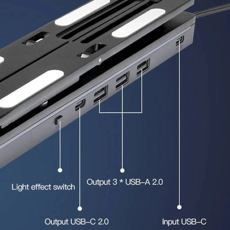 RGB Laptop Stand Adjustable 6 Gear Height Heat Dissipation USB Type-c Hub Ergonomic Notebook Holder for MacBook Tablet Phone - V.I.P Digital Presence